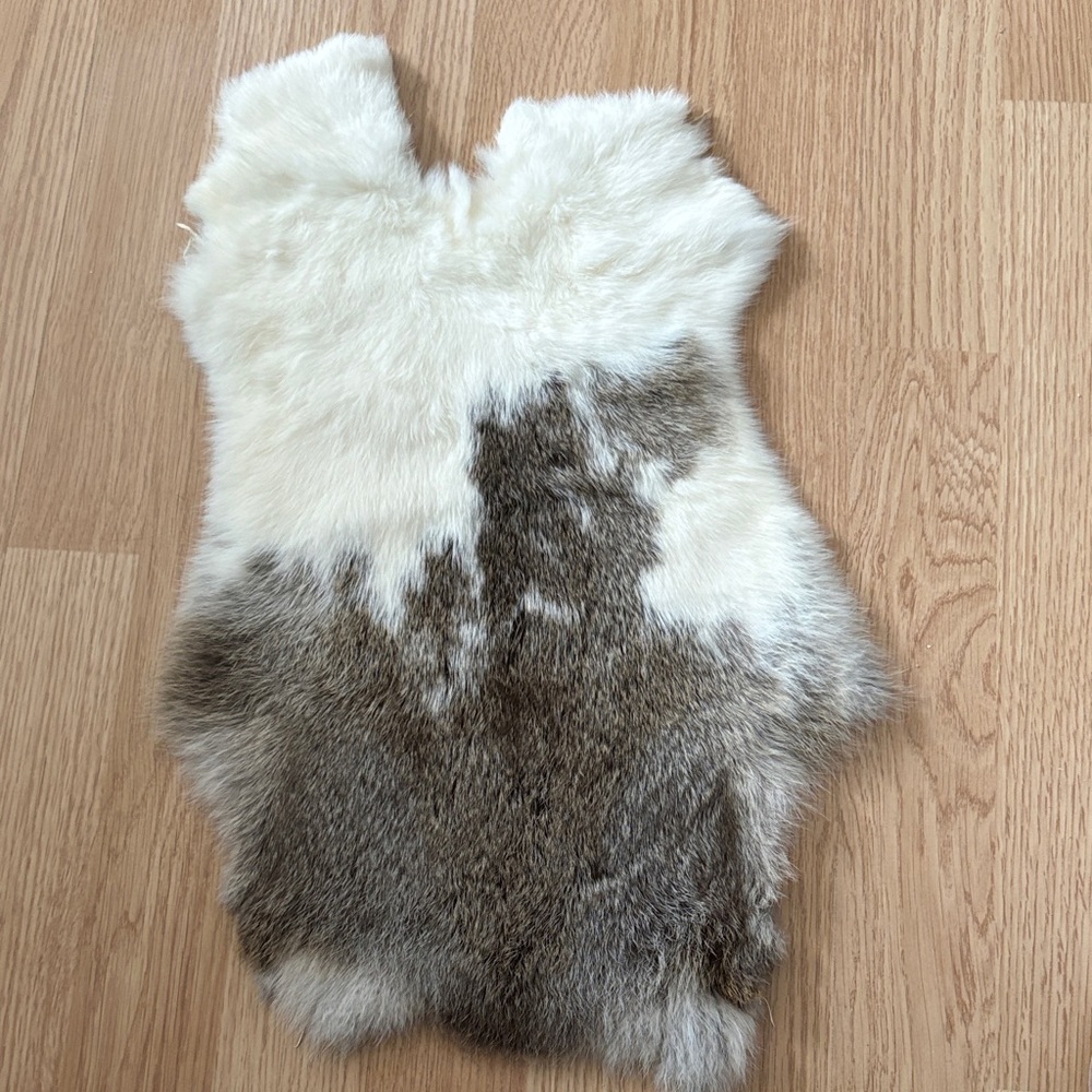 #0092 White Brown Rabbit Fur Pelt Craft Supply